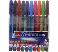 Cello Ballpoint Pens, Tri-Mate Medium Point Biros Multipack Pens | 1.0mm Ball Point Black Ink Pens for Writing Ideal for Stationery Supplies and School Supplies Pack of 10 (Multicolour)