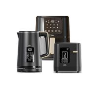 Cello Black Kitchen Bundle: 1.7L 3000W Kettle with Temperature Control & LED Display | 800W 2 Slice Toaster with Digital Timer & High Lift | 4L 1400W Air Fryer with 8 Presets & Touch Control