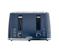 Cello Blue 4 Slice Toaster with Textured Design, 1600W Power, Wide Slots, 7 Browning Levels, Cancel Reheat Defrost, High Lift, Crumb Tray, Cord Storage, Illuminated Controls