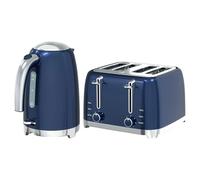 Cello Blue Breakfast Bundle: 1.7L 3000W Rapid Boil Kettle with Auto Shutoff, Cordless & Washable Filter | 1860W 4 Slice Toaster with Wide Slots, 7 Browning Levels, High Lift & Illuminated Controls