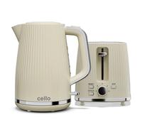 Cello Cream Breakfast Bundle: 1.7L 3000W Rapid Boil Kettle with Auto Shutoff, Cordless & Washable Filter | 850W 2 Slice Toaster with Wide Slots, 7 Browning Levels, High Lift & Illuminated Controls