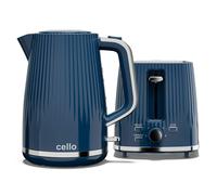 Cello Breakfast Bundle - Textured Kettle + 2 Slice Toaster - Blue