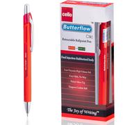 Cello Butterflow Clic Retractable Ballpoint Pens | Medium Point (0.8 mm) | Pack of 12 (Red)