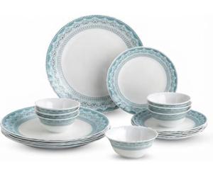 CELLO Celeste Imperial Plus Series Opalware Dinner Set of 19 Pieces for Family of 6 | Bone-Ash Free & Leadfree Opal Glass Microwave & Dishwasher Safe Crockery Plates Bowls Set for Daily Use & Gifting