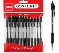 Cello Comfort Ballpoint Pens - Premium Retractable Biro Pens with Ergonomic Grip, Medium Point 1.0mm, Black Ink, Pack of 12 - Ideal for Office, School & Home Writing