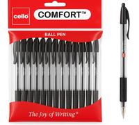 Cello Comfort Ballpoint Pens - Premium Retractable Biro Pens with Ergonomic Grip, Medium Point 1.0mm, Black Ink, Pack of 12 - Ideal for Office, Schoo