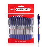 Cello Comfort Blue Ballpoint Pens - Premium Retractable Biro Pens with Ergonomic Grip, Medium Point 1.0mm, Blue Ink,Pack of 12 - Ideal for Office, School & Home Writing