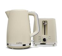 Cello Cream Breakfast Bundle: 1.7L 3000W Rapid Boil Kettle with Auto Shutoff, Cordless & Washable Filter | 850W 2 Slice Toaster with Wide Slots, 7 Browning Levels, High Lift & Illuminated Controls