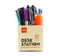 Cello Desk Station, Assorted office stationery items| Ball Pens, Marker, Highlighters |23 Stationery items & 1 pen stand| Ideal for office and home use, Multicolor | Best pen for Exam(Plastic)