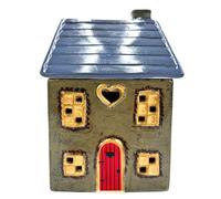 Cello Electric Wax Melt Burner - Ceramic House Oil Warmer with LED Glow Windows & Heart Design, Plug-In with Switch, Home Fragrance Scented Tealight Decorative Holder Lamp Present Gift