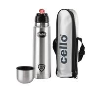 Cello Flipstyle Stainless Steel Vacuum Insulated Flask with Flip Lid | Leak Proof | Double Walled Silver Bottle for Home, Office, Travel (34oz, Silver)