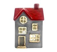 Cello Glow Manor Tealight - Grey & Red Ceramic House Candle Holder Aroma Lamp use with Scent Cups Ornament Aromatherapy Gift for Home Lovers