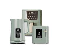 Cello Green Kitchen Bundle: 1.7L 3000W Kettle with Temperature Control & LED Display | 800W 2 Slice Toaster with Digital Timer & High Lift | 4L 1400W Air Fryer with 8 Presets & Touch Control