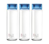 CELLO H2O Glass Water Bottle Set of 3 Pcs for Office & Daily Use 920 ml, Blue | Durable Freezable & Fridge Safe, Leakproof Wide Mouth Leadfree Toughened Glass Water Bottle For Kitchen & Travel
