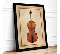 Cello in Amber Vintage Framed Wall Art Print A2 (59.4×42cm) Black, Wall Decor for Living Room, Bedroom, Office & Home, Ready to Hang, Art Gift