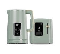 Sage Green 800W 2 Slice Toaster, 1.7L 3000W Digital Kettle | Toaster with Detachable Crumb Tray, Digital Control Panel with Countdown Timer, BPA-Free Auto Shut-off Electric Temperature Control Kettle