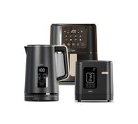 Cello Black Kitchen Bundle: 1.7L 3000W Kettle with Temperature Control & LED Display | 800W 2 Slice Toaster with Digital Timer & High Lift | 4L 1400W Air Fryer with 8 Presets & Touch Control