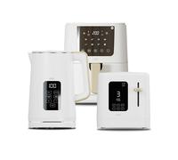 Cello White Kitchen Bundle: 1.7L 3000W Kettle with Temperature Control & LED Display | 800W 2 Slice Toaster with Digital Timer & High Lift | 4L 1400W Air Fryer with 8 Presets & Touch Control