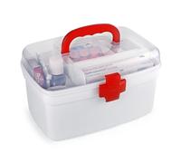 Cello Medico First Aid Box Plastic | Tight Lock Mechanism With Convenient Handle | Multi-Purpose Box Suitable For Storing Medicines, Bandages, Ointments, & Medical tools | White & Red