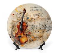 Cello Music Notes Ceramic Decorative Plates for Display Ornaments with Stand for Kitchen Home Decor 6inch
