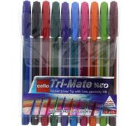 Cello Original Tri-Mate Triangular Barrel Ballpoint Pen Medium Point Biro (1.0mm) (Assorted, Pack of 10)