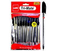 Cello Original Tri-Mate Triangular Barrel Ballpoint Pen Medium Point Biro (1.0mm) (Black, Pack of 20)