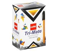 Cello Original Tri-Mate Triangular Barrel Ballpoint Pen Medium Point Biro (1.0mm) (Black, Pack of 50)