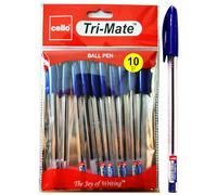 Cello Original Tri-Mate Triangular Barrel Ballpoint Pen Medium Point Biro (1.0mm) (Blue, Pack of 10)