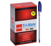 Cello Original Tri-Mate Triangular Barrel Ballpoint Pen Medium Point Biro (1.0mm) (Blue, Pack of 50)