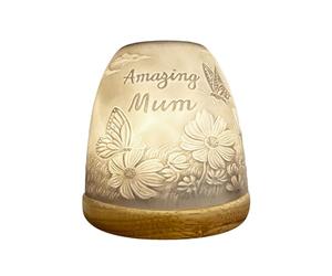 Cello Porcelain Tall Tealight Holder Dome - Amazing Mum Design with 3D Projection Image for Scented Unscented LED Candle Wax Warmer Gift Ornament for Home Bedroom Mum Dad