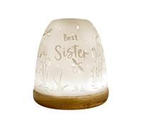 Cello Porcelain Tall Tealight Holder Dome - Best Sister Design with 3D Projection Image for Scented Unscented LED Candle Wax Warmer Ornament for Home Bedroom Birthday Gifts Sentimental Décor