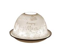 Cello Porcelain Tealight Holder Dome - Amazing Mum Design with 3D Projection & Message for Scented Unscented Tealights & LED Candle Holder Wax Warmer Present from Daughter or Son