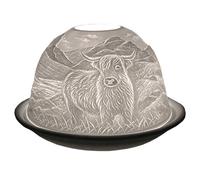 Cello Porcelain Tealight Holder Dome, Highland Cow Design, A Candle Holder Projecting a 3D Loving Image. Highland Cow Ornaments - Use With Tealights or LED lights - Highland Cow Gifts ., White