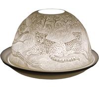 Cello Porcelain Tealight Holder Dome - Leopard Print Design with 3D Projection & Scented Unscented Tealights LED Candle Holder Warmer for Wax Melts Oil Burner Animal Gifts Home Decor Present