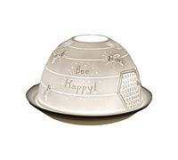 Cello Porcelain Tealight Holder Dome - Bee Happy Design with 3D Projection Image & Loving Message Scented Unscented LED Lights Candle Wax Warmer Mom Daughter Nanny Women Birthday Gift Ornament