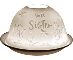 Cello Porcelain Tealight Holder Dome - Best Sister Design with 3D Projection Image & Message Scented LED Candle Wax Warmer Fragrance Gifts Ornament for Bedroom Home Aroma Birthday Present From Brother