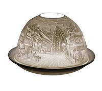 Cello Porcelain Tealight Holder Dome - Carol Singers Design with 3D Projection Image & Message Scented Unscented LED Candle Wax Warmer Winter Christmas Secret Santa Tree Gifts Ornament Bedroom Present