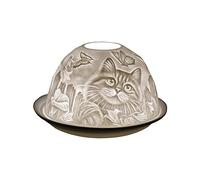 Cello Porcelain Tealight Holder Dome - Cat Design with 3D Projection Image & Message Scented Unscented LED Candle Wax Warmer Animal Lovers Nature Gifts Ornament Home for Women Mom