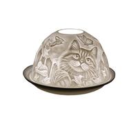 Cello Porcelain Tealight Holder Dome - Cat Design with 3D Projection Image & Message Scented Unscented LED Candle Wax Warmer Animal Lovers Nature