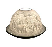 Cello Porcelain Tealight Holder Dome - Elephant Family Design with 3D Projection Image for Scented Unscented LED Candle Wax Warmer Gift Ornament for Home Bedroom Birthday Present Mum Dad