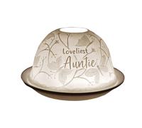 Cello Porcelain Tealight Holder Dome, Loveliest Auntie Design, A Stunning Candle Holder Projecting a 3D Image or Loving Message. Use with Scented and Unscented Tealights, Special Auntie Gifts.