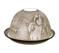 Cello Porcelain Tealight Holder Dome, Snow Dog Husky Design, A Stunning Candle Holder Projecting a 3D Image. Use With Tealights Or LEDs, Dog Ornament, Husky Gifts, or Dog Candle Holder.