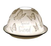 Cello Special Friend Butterfly Porcelain Tealight Dome, Tealight Holder Projecting a Loving Message. Use Tealights or LEDs. Special Friend Gifts for Women, for Women.