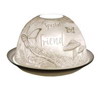 Cello Porcelain Tealight Holder Dome - Special Friend Design with 3D Projection Image & Message Scented Unscented LED Candle Wax W