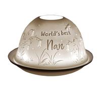 Cello Porcelain Tealight Holder Dome - World`s Best Nan Gifts Design with 3D Projection Image & Message Scented Unscented LED Candle Wax Warmer Grandma Gift Ornament for Home Bedroom Birthday