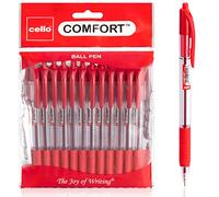 Cello Red Ballpoint Pens - Premium Retractable Biro Pens with Ergonomic Grip, Medium Point 1.0mm, Pack of 12 - Ideal for Office, School & Home Writing, Red Pen