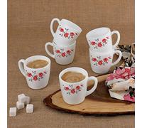 Cello Red Rose Fantasy Opalware Ricca Mug Set, 6 Piece, White, 100 ml