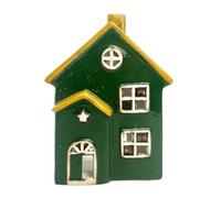 Cello Seaside Lodge Tealight - Green & Yellow Ceramic House Candle Holder Aroma Lamp use with Scent Cups Ornament Aromatherapy Gift for Home Lovers