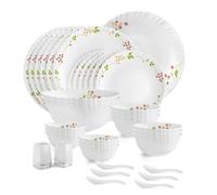 CELLO Secret Garden Dazzle Series Opalware Dinner Set of 35 Pieces for Family of 6 | Bone-Ash Free & Leadfree Opal Glass, Microwave & Dishwasher Safe, Plates & Bowls Crockery Set for Dining & Gifting