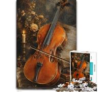 Cello Sheet Music Candle Wooden Jigsaw Puzzle 300 Pieces for Adults | Christmas gift for puzzle lovers: solo or shared puzzle time alone or together.